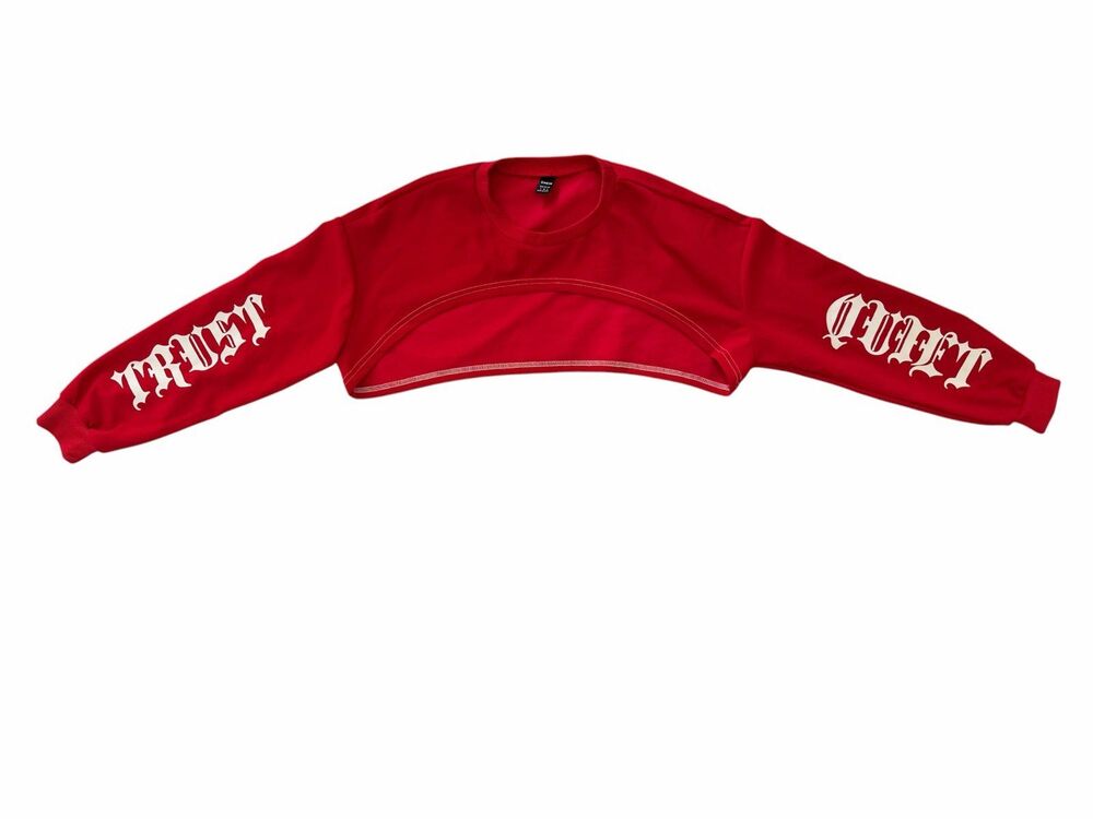 Red Gothic Lettering Extreme Crop Pullover Size S - Picture 2 of 9